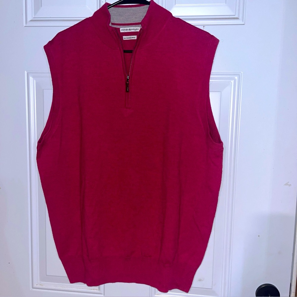 Peter Millar 100% Merino Wool Vest Mens L Sweater Pullover Fushia Preppy Golf